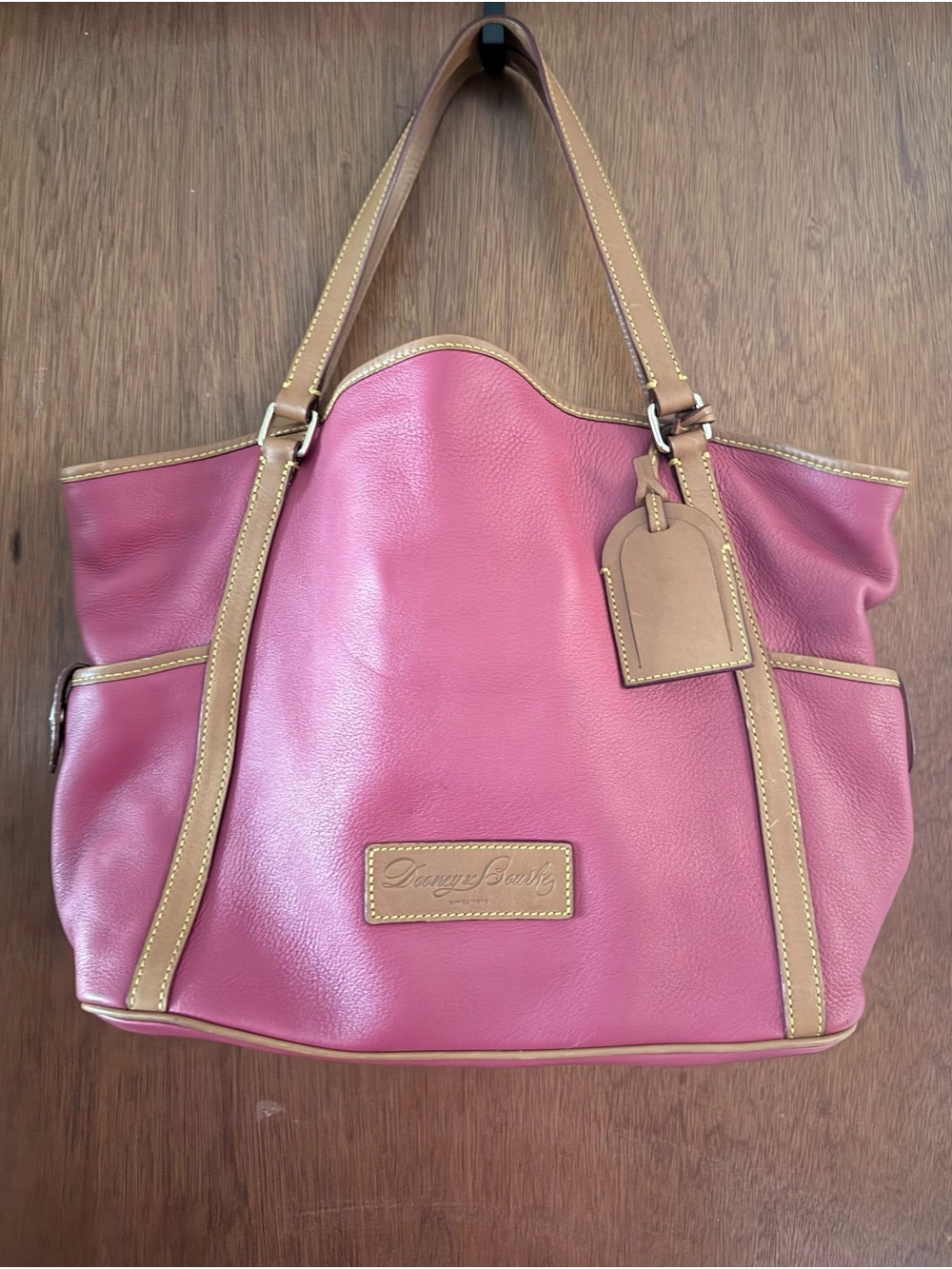 Dooney & Bourke Pink Leather Shoulder Bag with Tan Trim